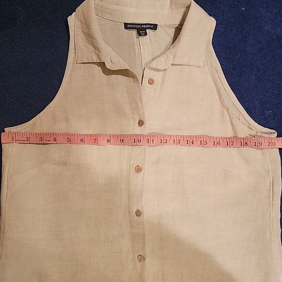 Boston Proper Sleeveless Beige Linen Button-Down Shirt Sz M - Picture 7 of 13